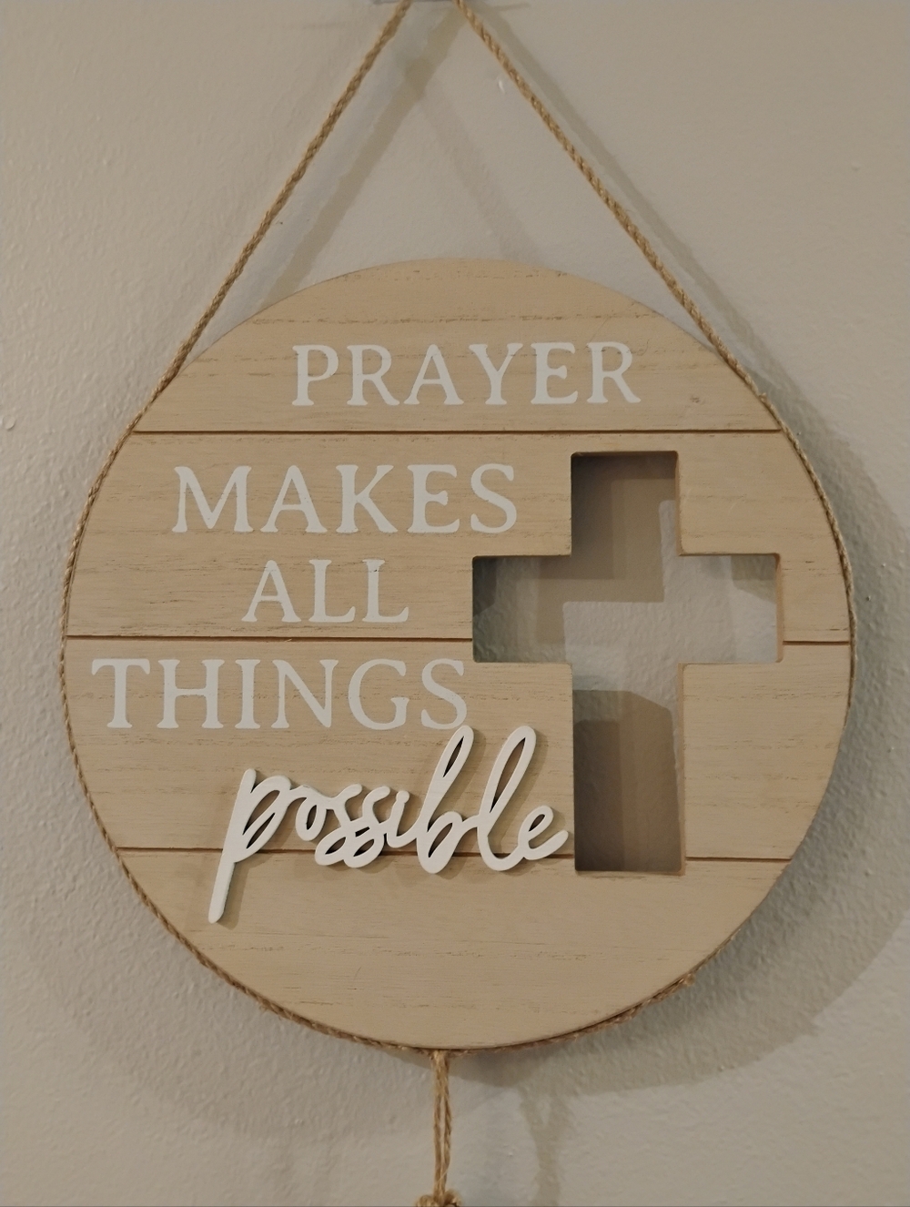 Prayer Makes All Things Possible Beige Wooden Wall Decor